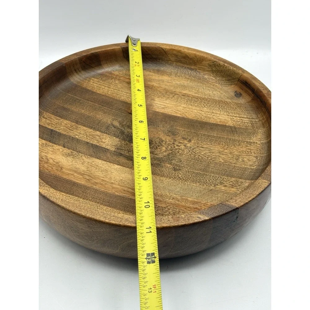 Large Lathe Turned Oak Shallow Wooden Bowl Heavy Thick 11